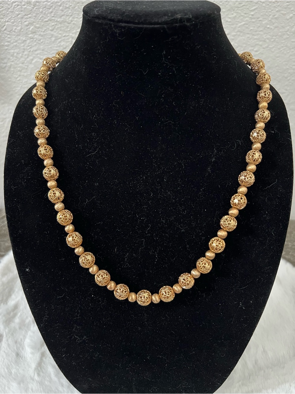 Gold Vintage Napier Filigree Bead Necklace - Elegant Women's Jewelry